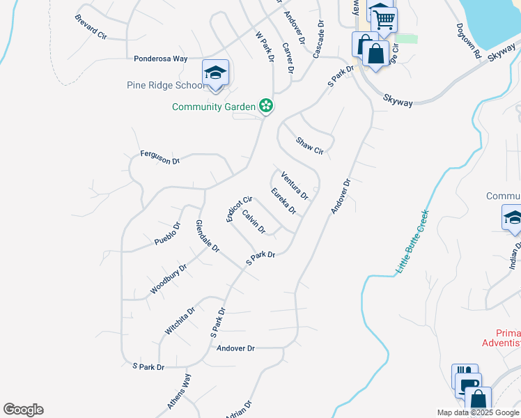 map of restaurants, bars, coffee shops, grocery stores, and more near 13738 Endicot Circle in Magalia