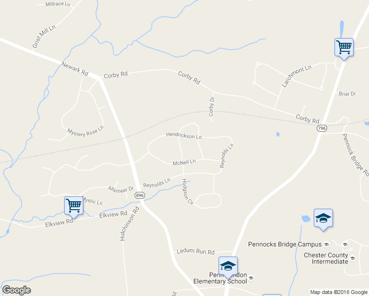map of restaurants, bars, coffee shops, grocery stores, and more near 414 Hodgson Circle in West Grove