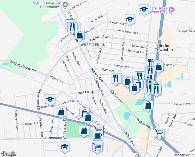 map of restaurants, bars, coffee shops, grocery stores, and more near 126 Haddon Avenue in West Berlin