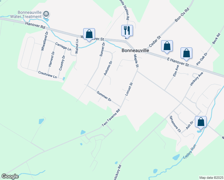 map of restaurants, bars, coffee shops, grocery stores, and more near 13 Winter Drive in Gettysburg