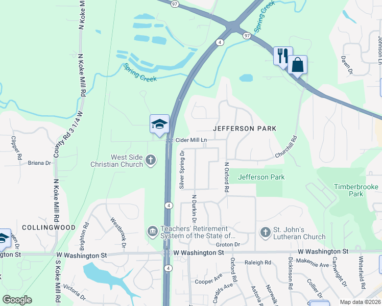 map of restaurants, bars, coffee shops, grocery stores, and more near 600 Silver Spring Dr in Springfield