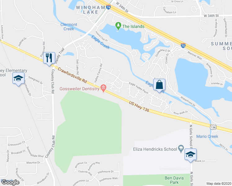 map of restaurants, bars, coffee shops, grocery stores, and more near 7833 Hunters Path in Indianapolis