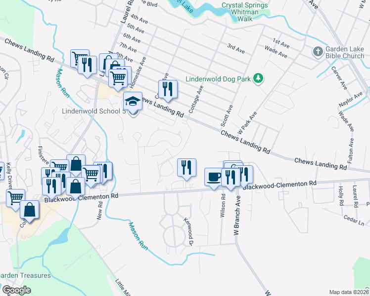 map of restaurants, bars, coffee shops, grocery stores, and more near 52 Georgetown Road in Lindenwold