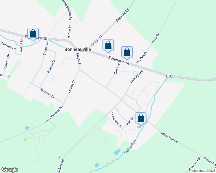 map of restaurants, bars, coffee shops, grocery stores, and more near 59 Maple Street in Gettysburg
