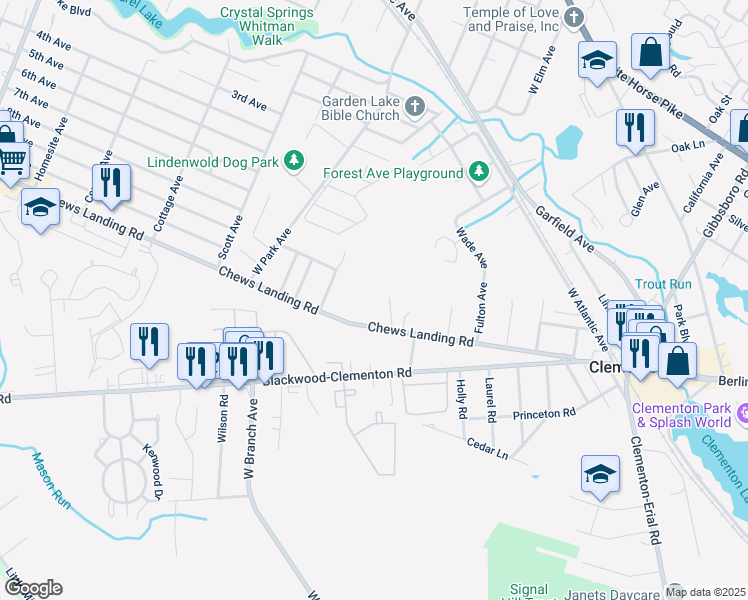 map of restaurants, bars, coffee shops, grocery stores, and more near 26 Naylor Avenue in Clementon