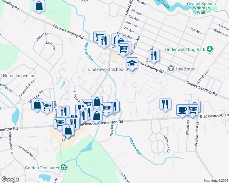 map of restaurants, bars, coffee shops, grocery stores, and more near 2706 Greenwood Drive in Lindenwold
