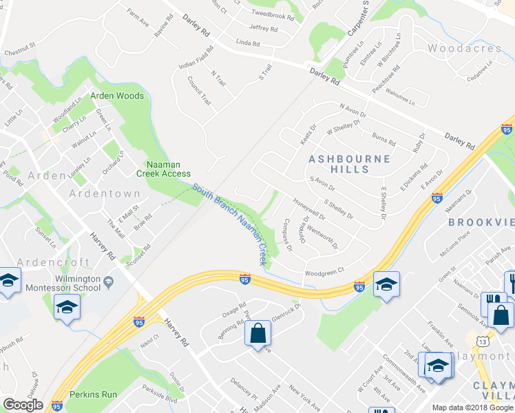 map of restaurants, bars, coffee shops, grocery stores, and more near 111 Hilldale Court in Claymont
