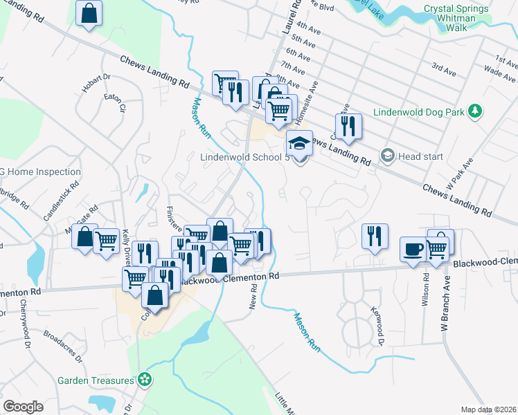 map of restaurants, bars, coffee shops, grocery stores, and more near 2706 Greenwood Drive in Lindenwold