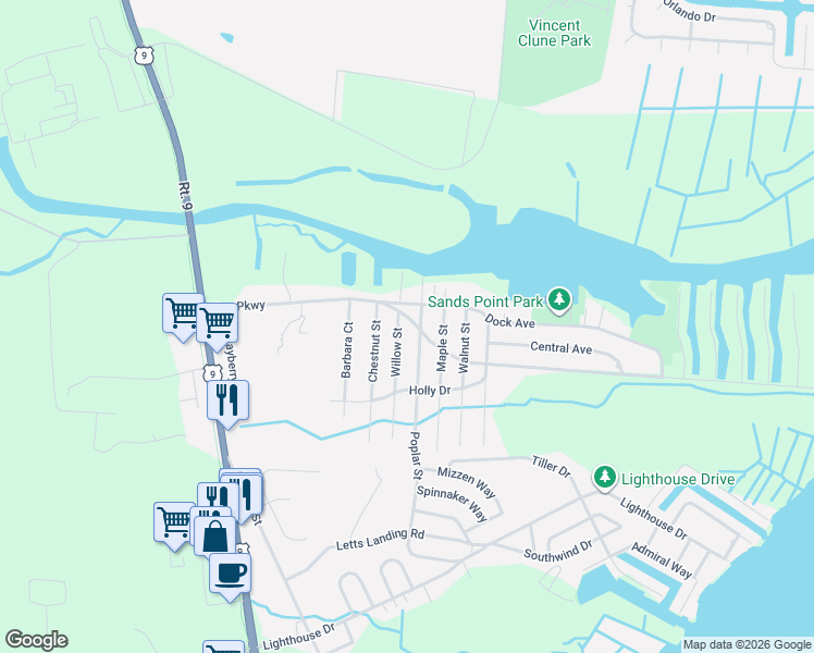 map of restaurants, bars, coffee shops, grocery stores, and more near 43 Bay Parkway in Ocean Township