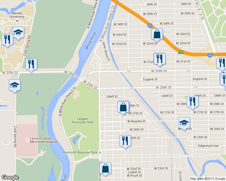 map of restaurants, bars, coffee shops, grocery stores, and more near 1426 West 29th Street in Indianapolis
