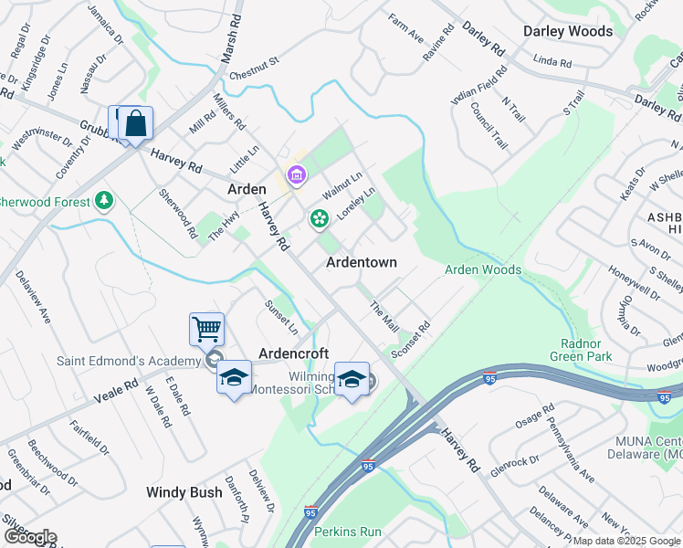 map of restaurants, bars, coffee shops, grocery stores, and more near 2210 Swiss Lane in Wilmington
