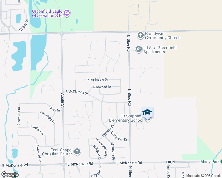 map of restaurants, bars, coffee shops, grocery stores, and more near 1361 Redwood Drive in Greenfield