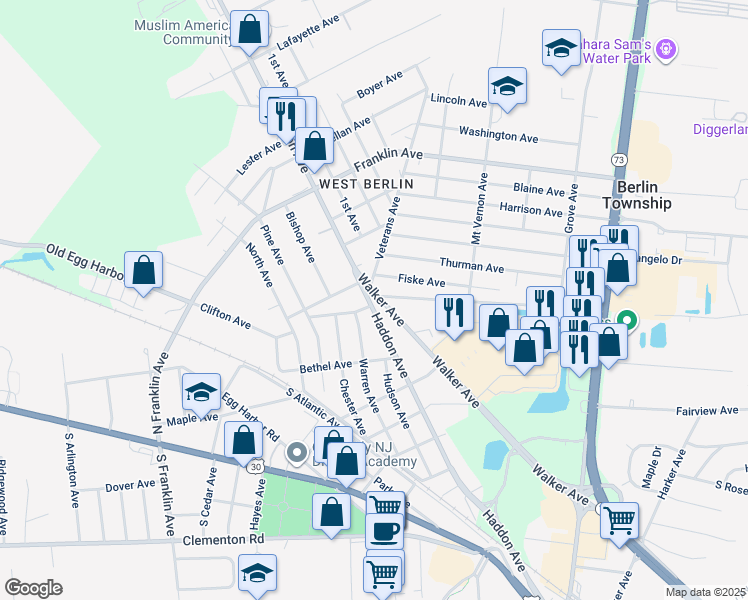 map of restaurants, bars, coffee shops, grocery stores, and more near 144 Haddon Avenue in Berlin Township