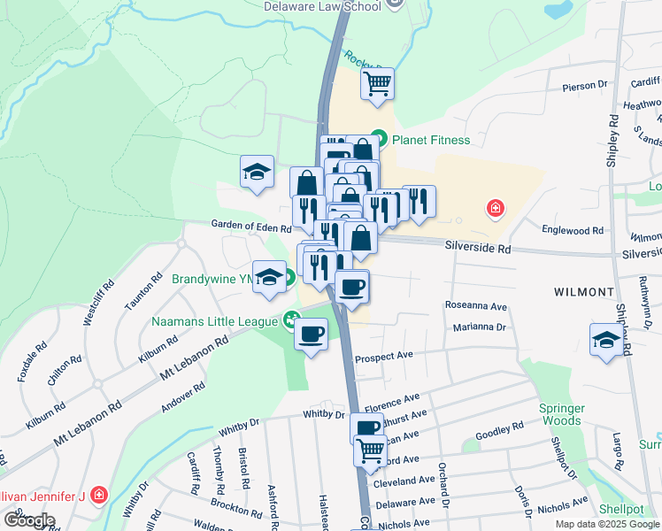map of restaurants, bars, coffee shops, grocery stores, and more near in Talleyville