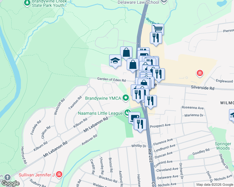 map of restaurants, bars, coffee shops, grocery stores, and more near 1320 Coulee Way in Wilmington