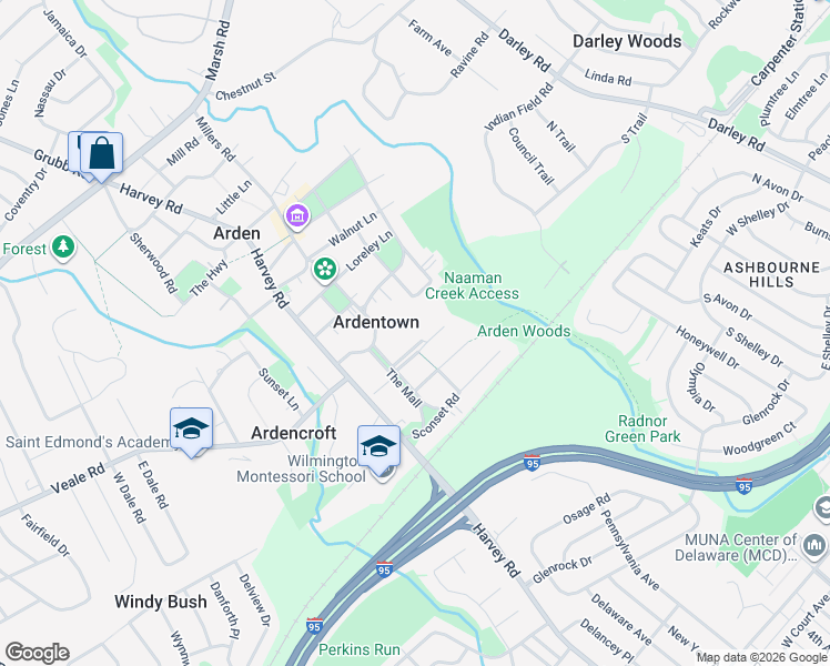 map of restaurants, bars, coffee shops, grocery stores, and more near 2307 East Mall Street in Wilmington