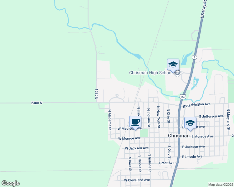 map of restaurants, bars, coffee shops, grocery stores, and more near 400 West Washington Avenue in Chrisman