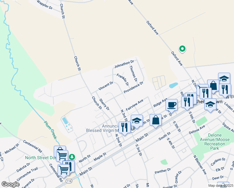 map of restaurants, bars, coffee shops, grocery stores, and more near 307 Providence Drive in McSherrystown