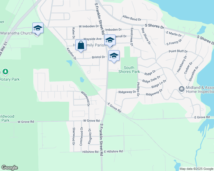 map of restaurants, bars, coffee shops, grocery stores, and more near 2599 South Franklin Street Road in Decatur