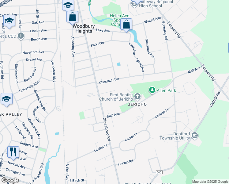 map of restaurants, bars, coffee shops, grocery stores, and more near 760 Woodland Avenue in Woodbury Heights