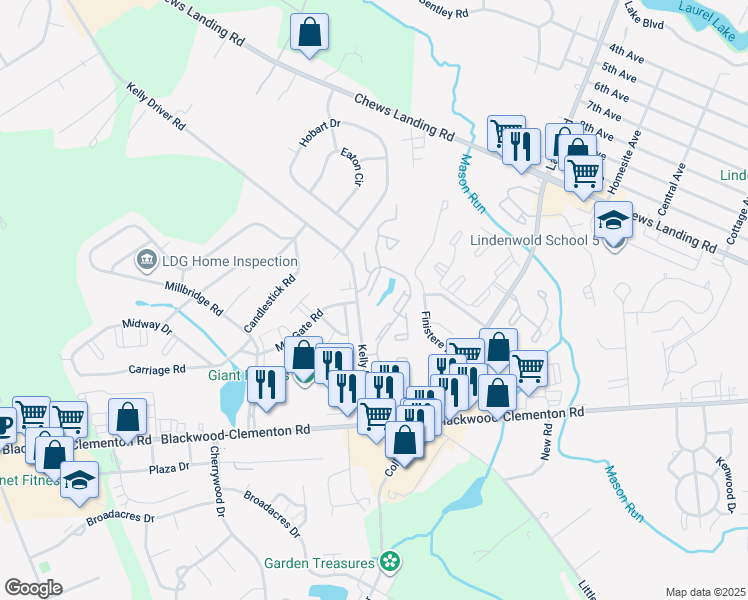 map of restaurants, bars, coffee shops, grocery stores, and more near 23 La Cascata in Clementon