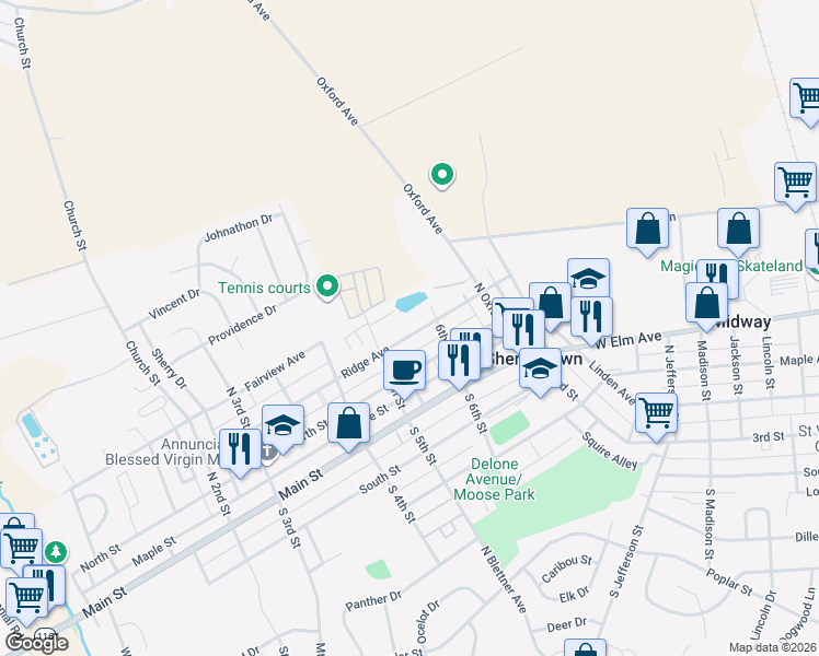 map of restaurants, bars, coffee shops, grocery stores, and more near 531 Ridge Avenue in McSherrystown