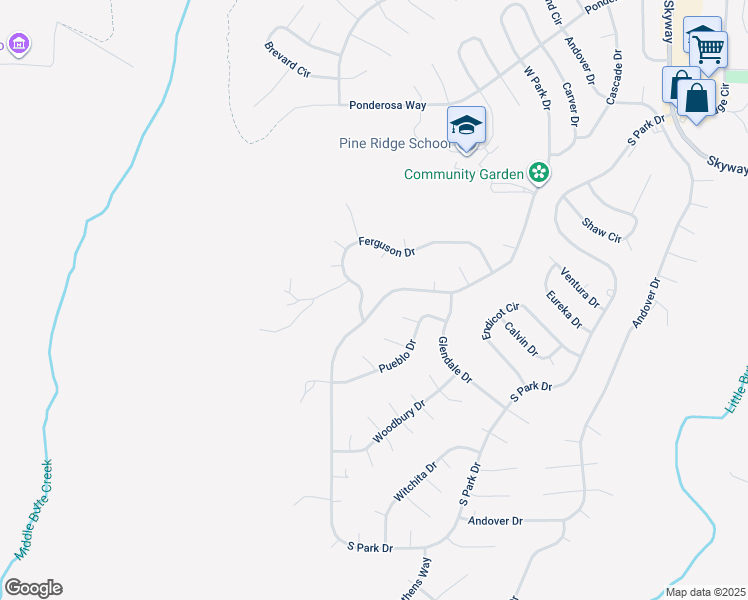 map of restaurants, bars, coffee shops, grocery stores, and more near 13685 West Park Drive in Magalia