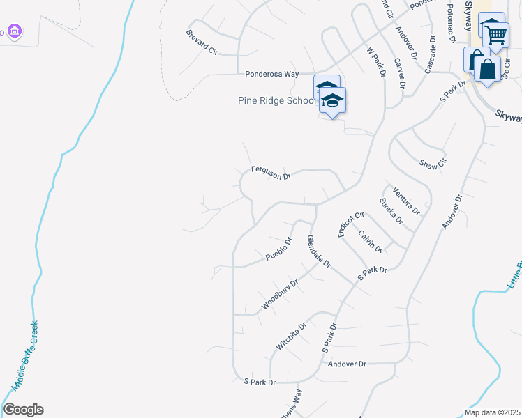 map of restaurants, bars, coffee shops, grocery stores, and more near 13685 West Park Drive in Magalia