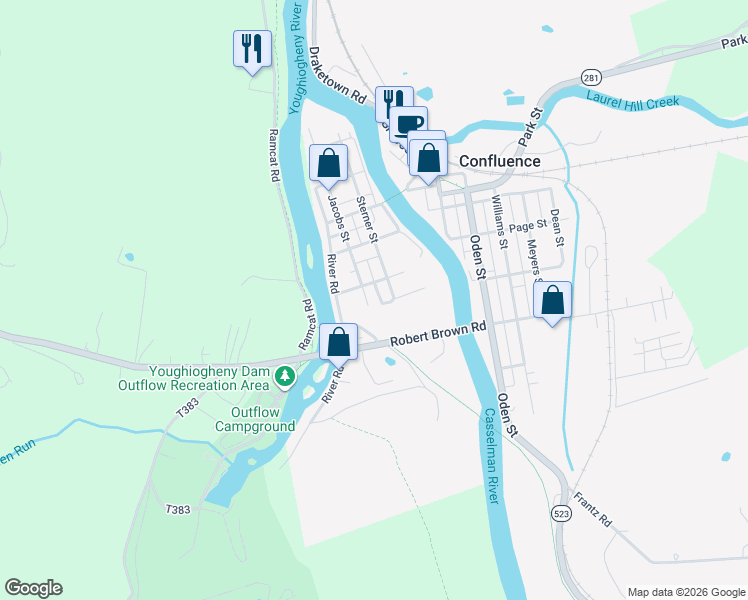 map of restaurants, bars, coffee shops, grocery stores, and more near 705 Jacobs Street in Confluence