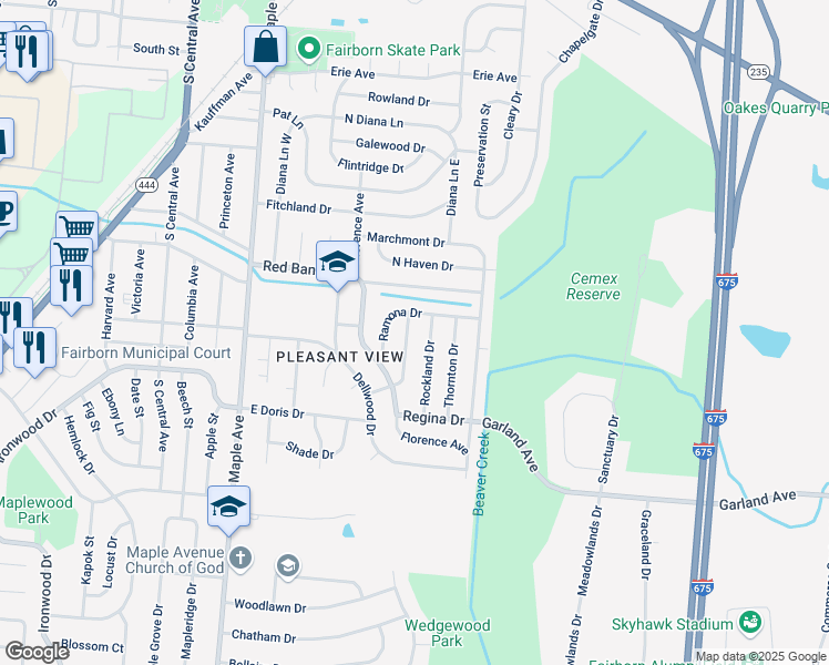 map of restaurants, bars, coffee shops, grocery stores, and more near 11 Lindway Drive in Fairborn