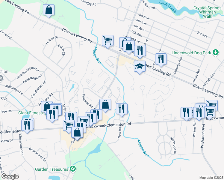 map of restaurants, bars, coffee shops, grocery stores, and more near 2311 Timber Creek in Clementon