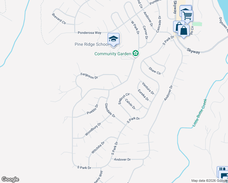 map of restaurants, bars, coffee shops, grocery stores, and more near 13750 West Park Drive in Magalia