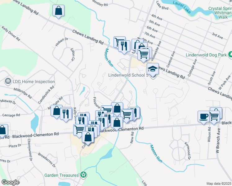map of restaurants, bars, coffee shops, grocery stores, and more near in Lindenwold