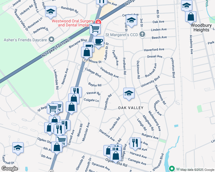 map of restaurants, bars, coffee shops, grocery stores, and more near 471 College Boulevard in Wenonah