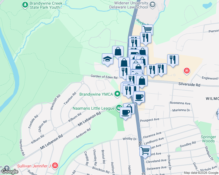 map of restaurants, bars, coffee shops, grocery stores, and more near 1320 Coulee Way in Wilmington