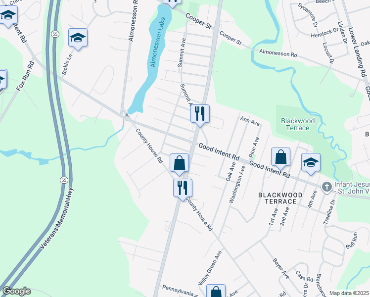 map of restaurants, bars, coffee shops, grocery stores, and more near 1924 Normandy Avenue in Deptford Township