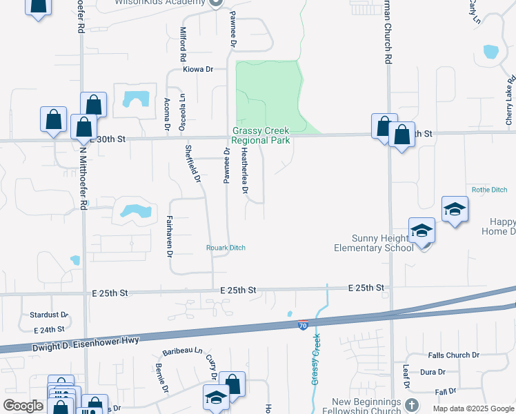 map of restaurants, bars, coffee shops, grocery stores, and more near 2723 Heatherlea Drive in Indianapolis