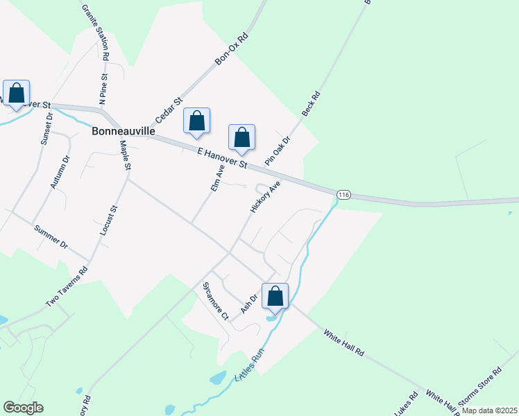 map of restaurants, bars, coffee shops, grocery stores, and more near 13 Hickory Avenue in Gettysburg