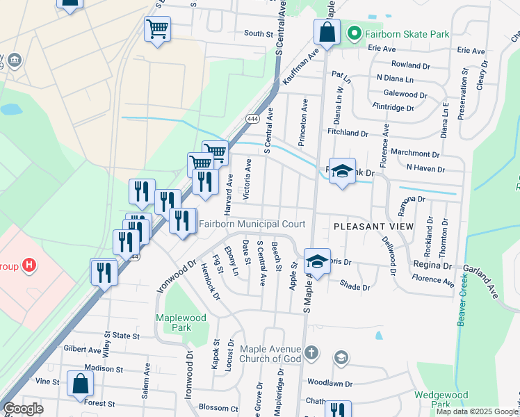 map of restaurants, bars, coffee shops, grocery stores, and more near 8 East Mc Laughlin Avenue in Fairborn