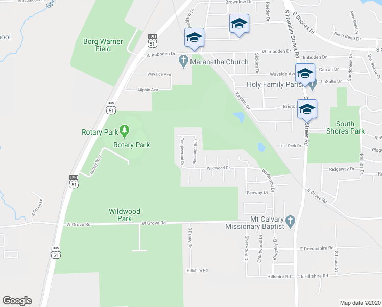 map of restaurants, bars, coffee shops, grocery stores, and more near 2609 Pheasant Run in Decatur