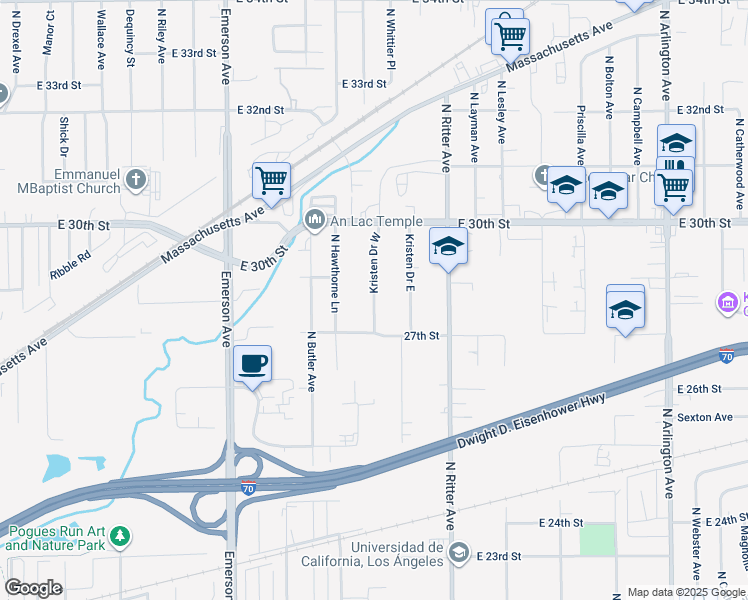 map of restaurants, bars, coffee shops, grocery stores, and more near 2820 Kristen Drive West in Indianapolis