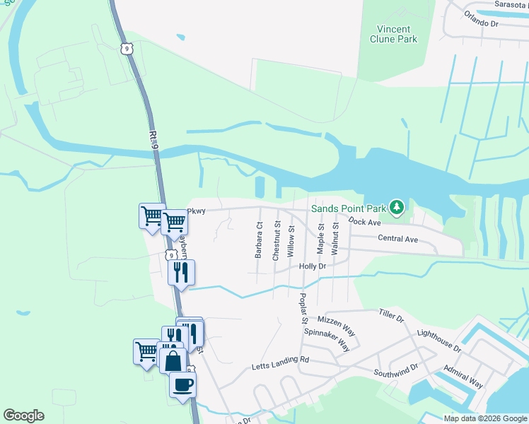 map of restaurants, bars, coffee shops, grocery stores, and more near 34 Bay Parkway in Ocean Township