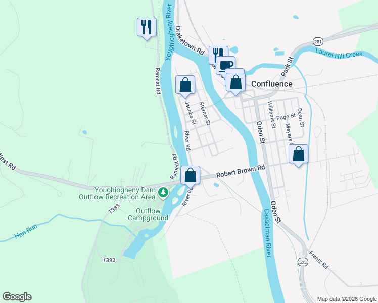 map of restaurants, bars, coffee shops, grocery stores, and more near 200 Dewey Street in Confluence