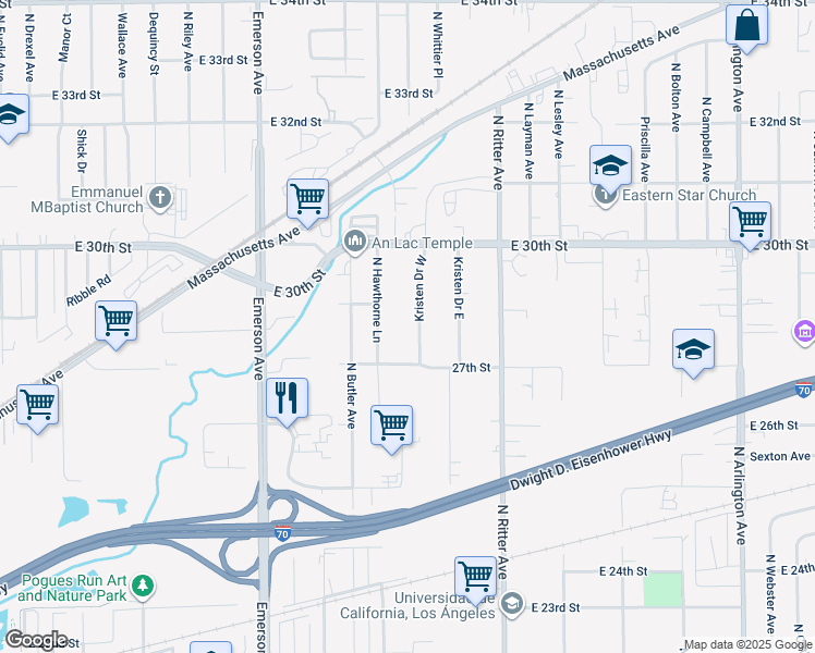 map of restaurants, bars, coffee shops, grocery stores, and more near 2820 Kristen Drive West in Indianapolis