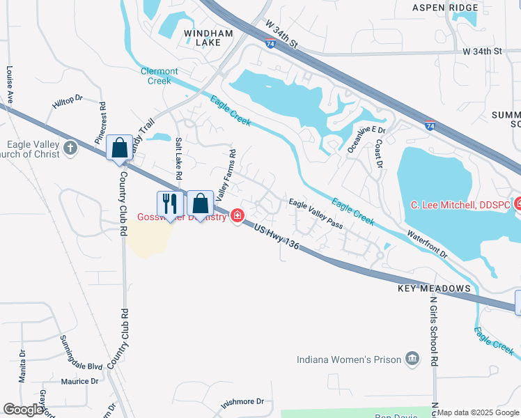 map of restaurants, bars, coffee shops, grocery stores, and more near 7859 Hunters Path in Indianapolis