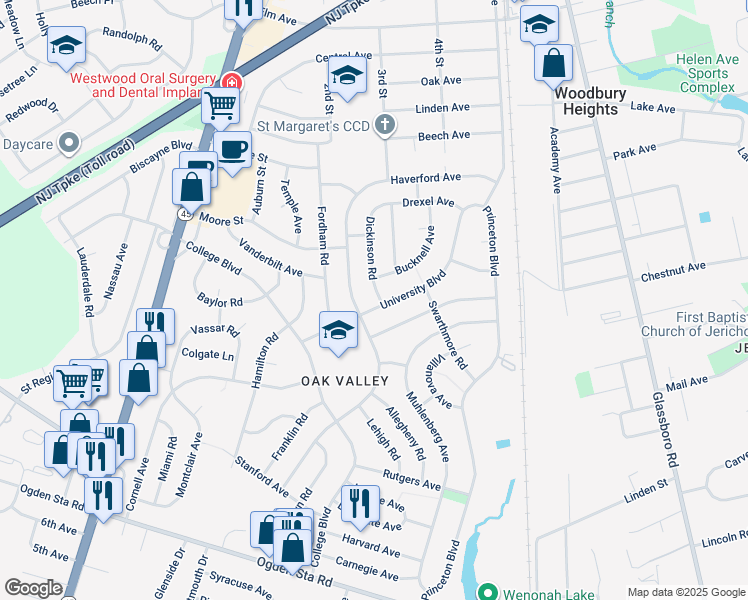 map of restaurants, bars, coffee shops, grocery stores, and more near 500 University Boulevard in Wenonah