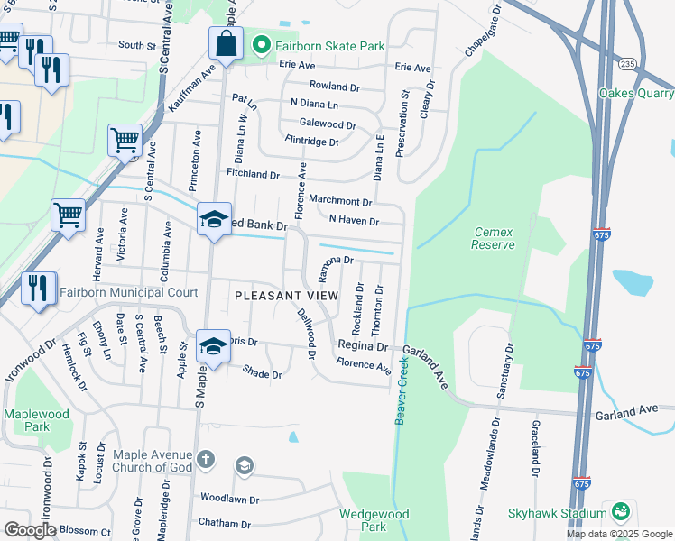 map of restaurants, bars, coffee shops, grocery stores, and more near 11 Lindway Drive in Fairborn