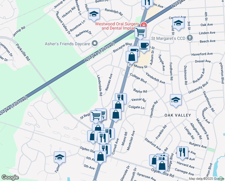 map of restaurants, bars, coffee shops, grocery stores, and more near 24 Saint Regis Drive in Woodbury