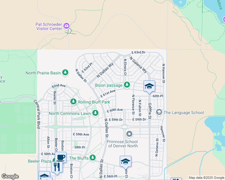 map of restaurants, bars, coffee shops, grocery stores, and more near 9787 East 61st Avenue in Denver
