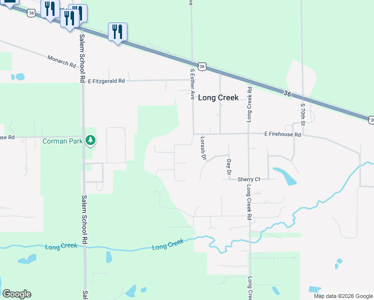 map of restaurants, bars, coffee shops, grocery stores, and more near Lorash Drive in Long Creek
